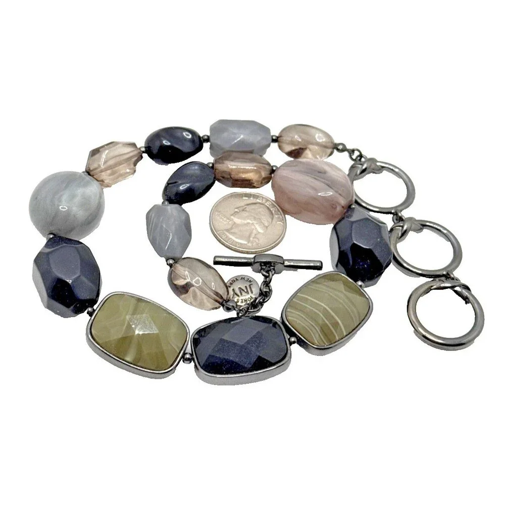Jones New York JNY Chunky Bead Choker Necklace Olive Black Gray Statement 17-19